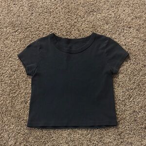 Navy Blue Short Sleeve Crop Top